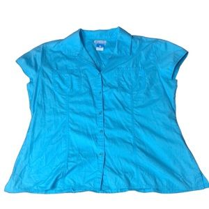 Columbia Blue Short Sleeve Button Down Shirt Womens Size XL